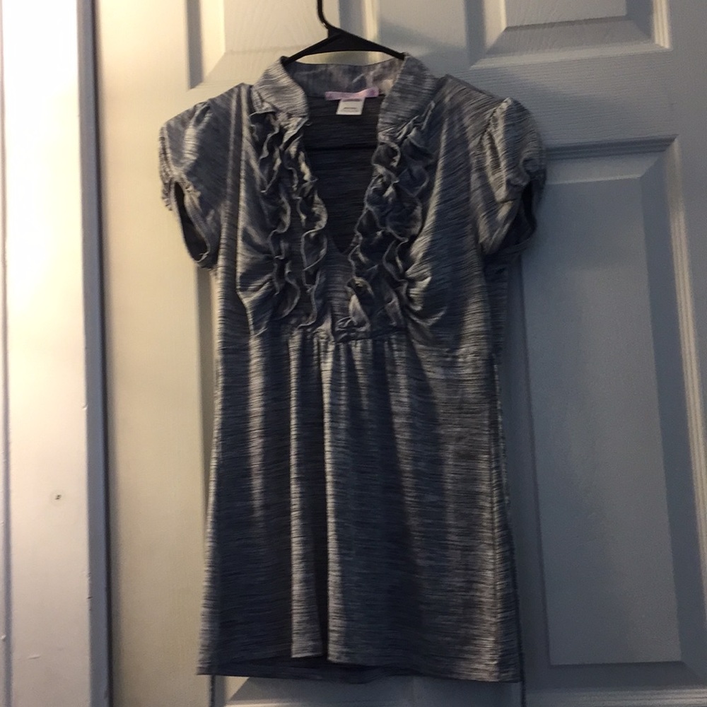 Grey ruffle blouse